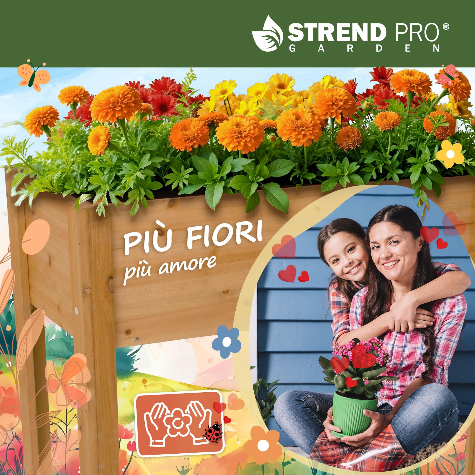 STREND PRO Aiuola rialzata per balcone | 98 cm (A) x 40 cm (P) x 84 cm (L) | Aiuola in legno con telo impermeabile | Piccola aiuola rialzata stretta, ideale per balconi, terrazze e giardini