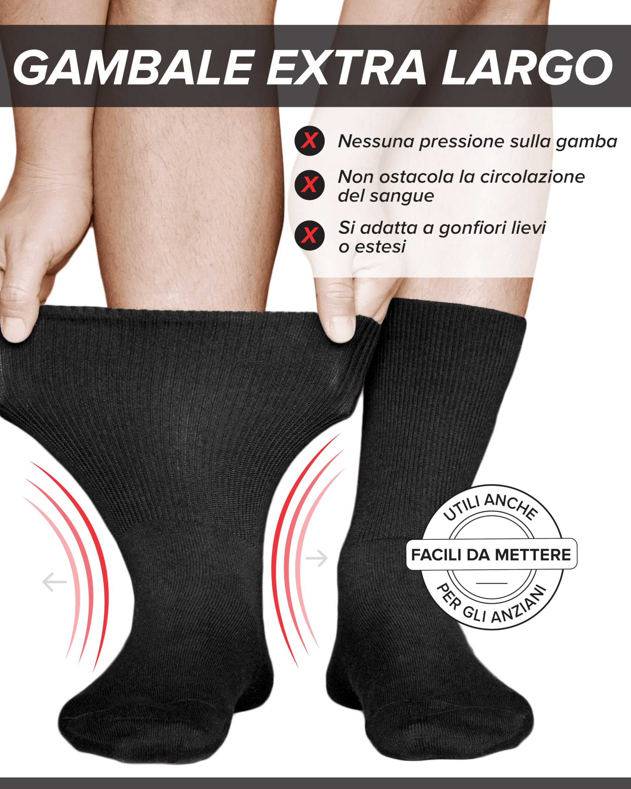 vitsocks Calzini per Diabetici Extra Larghi senza Elastico Uomo (3 PAIA) calze sanitarie piedi gonfi cotone morbido 39 42 43 46 47 50