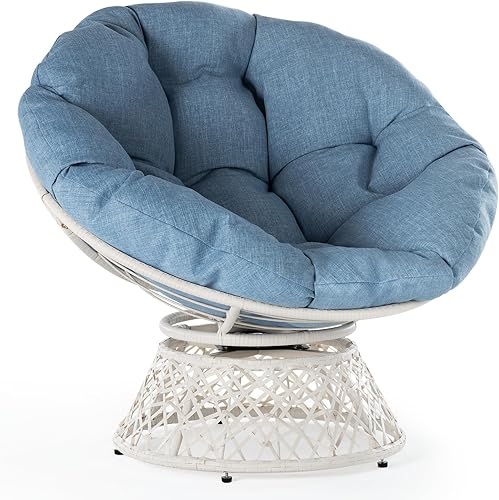 Miniatura 7 de Bme Silla Papasan ergonómica de mimbre con cojín de tela de densidad gruesa suave, marco de acero de alta capacidad, giro de 360 grados para sala,