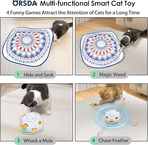 Miniatura 2 de ORSDA Juguetes para gatos, juguetes interactivos 4 en 1 para gatos de interior, enriquecimiento eléctrico automático para esconderse, persigue la