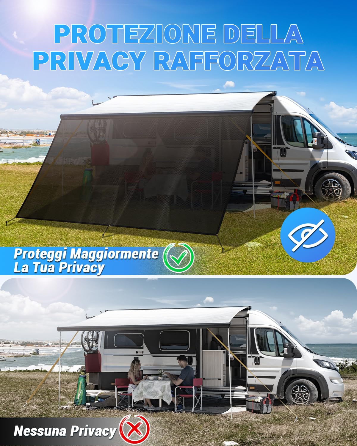 SUPAREE Parasole per Tendalino Camper 3,7 x 2,46m Protezione UV Privacy Maglia nera