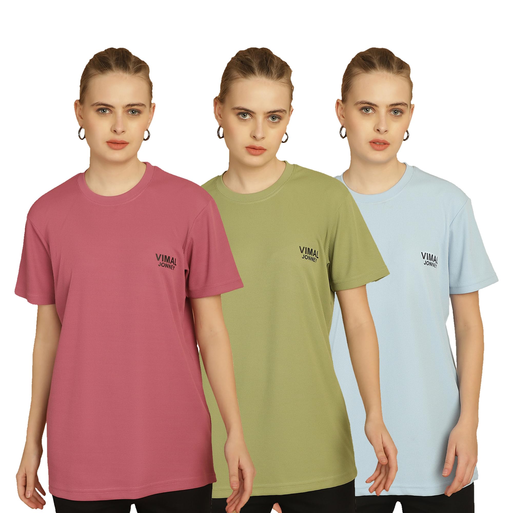 mack jonney Solid Round Neck Regular Fit Polyester Lycra Half Sleeves Tshirt for Women(Pack of 3)-MACK630864-picture-31