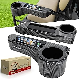 Roykaw Golf Cart Armrest with Cup Holder/Rear Seat Arm Rests Fit for EZGO/Club Car/Yamaha & Most Golf Cart, Upgrade 3rd Gen - with Phone Holder, No Drilling Required, Fit 1.0"/1-1/4" Square Tube Frame