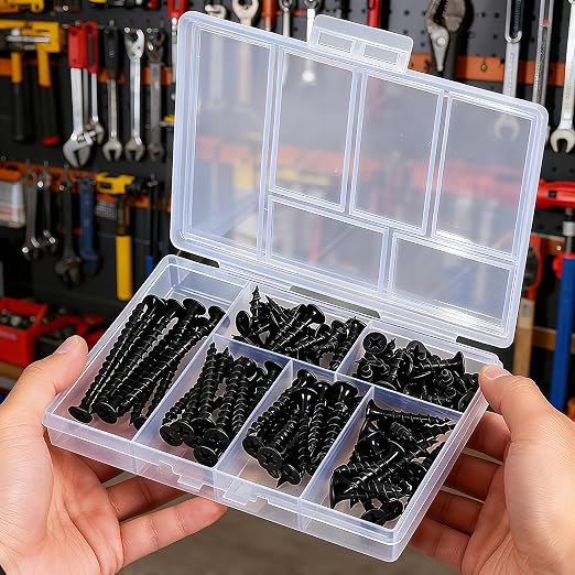 Kit surtido de 105 tornillos para madera, 6 tamaños, tornillos negros con sistema Phillips, desde 2” hasta 1/2” miniatura 5