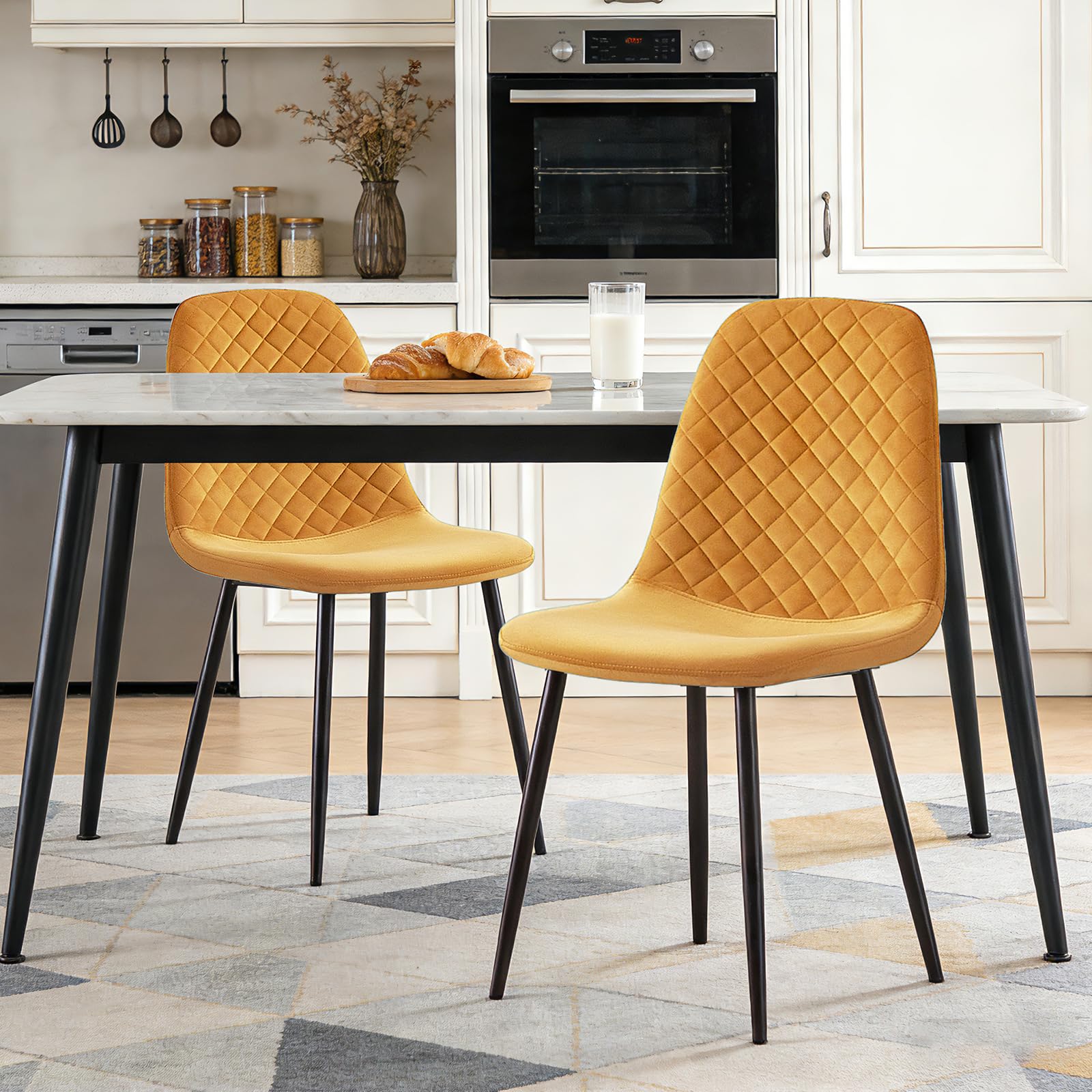 JaHECOME Yellow Dining Chairs Set of 2 Velvet Fabric Upholstered Seat Living Room Chairs Metal Legs for Kitchen Lounge Home Office — image 1