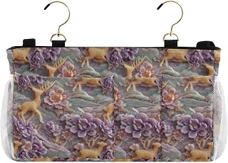 Bedside Caddy Storage Organizer Lilac and Peach Chinese Jade Reindeer Hanging Bedside Caddy for Glasses,Books,Mobile Phones,Keys organizador para cama