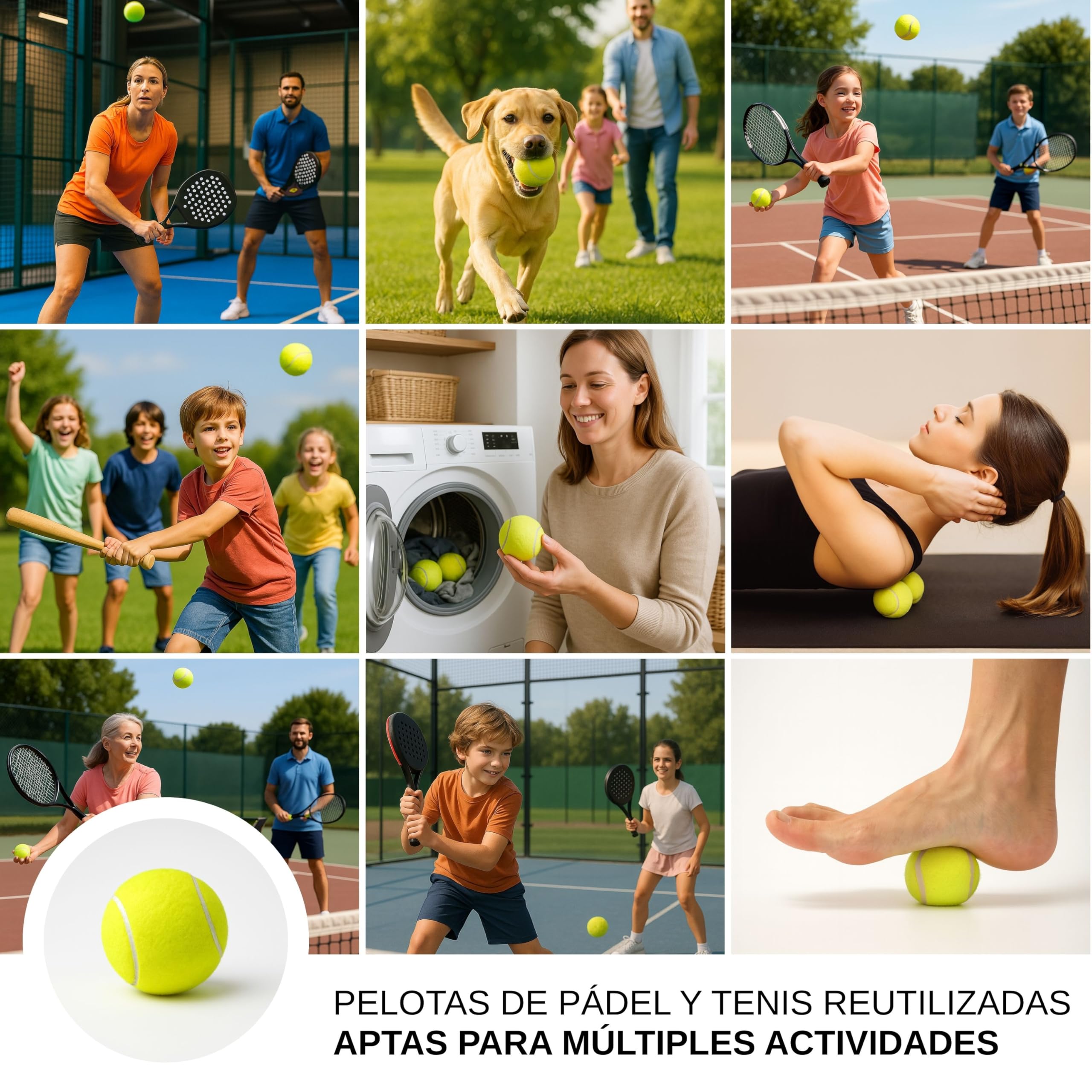 Bolas de pádel y tenis recicladas – 72 unidades – Bolas de pádel y tenis para entrenamiento y perros – Ideal para jugar, deporte y secadora