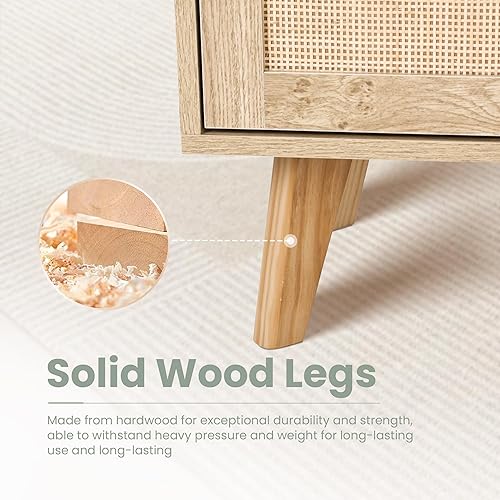 Miniatura 6 de PHI VILLA Armario de ratán - Aparador buffet de acento con puertas y cajones, mesa consola de ratán