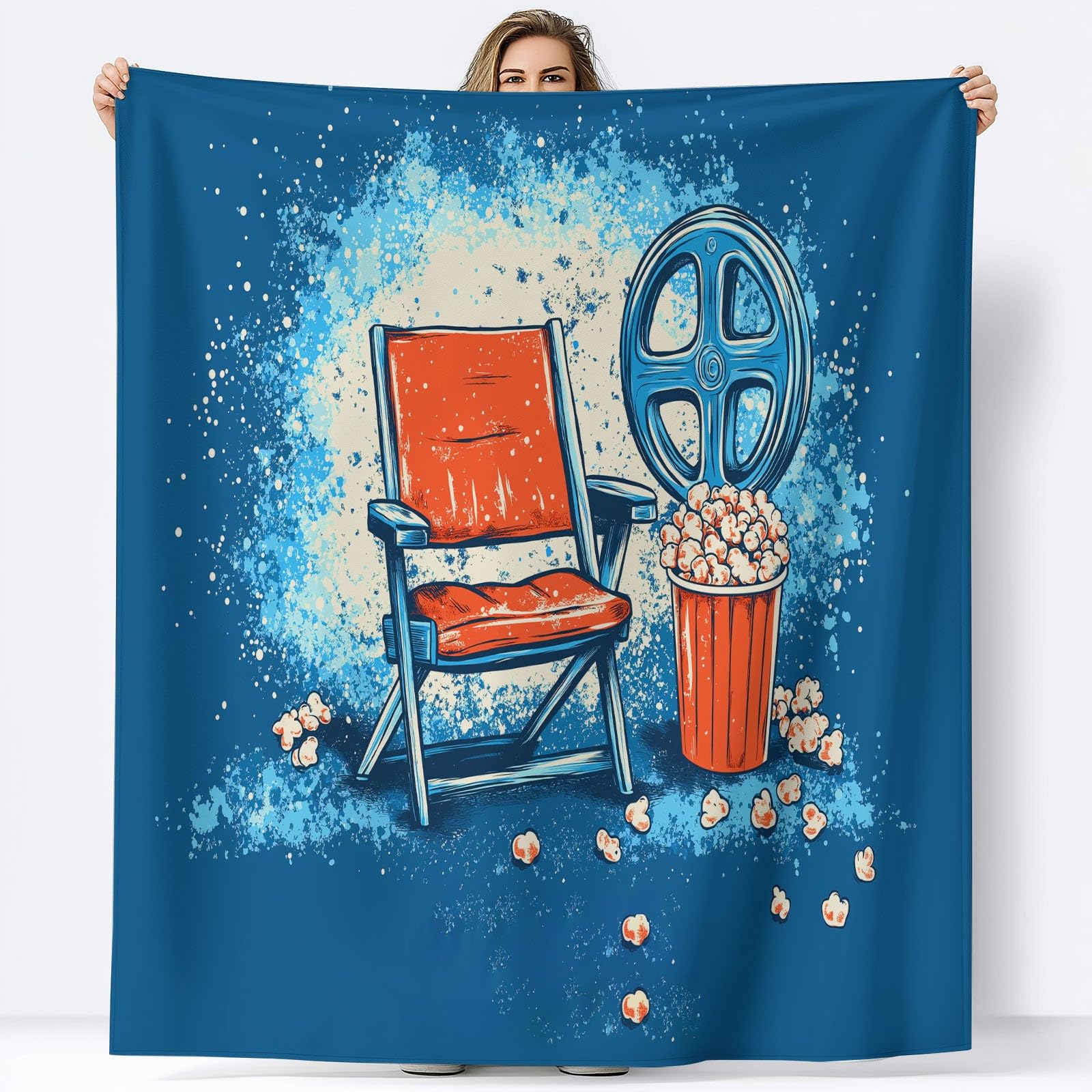 Granatowy ultramiękki koc flanelowy, narzuta, 180 x 200 cm, pluszowy i ciepły, kreskówkowy, z nadrukiem filmowym, lekki koc na łóżko, na sofę, do podróży i dla dzieci i dorosłych, 180 x 200 cm