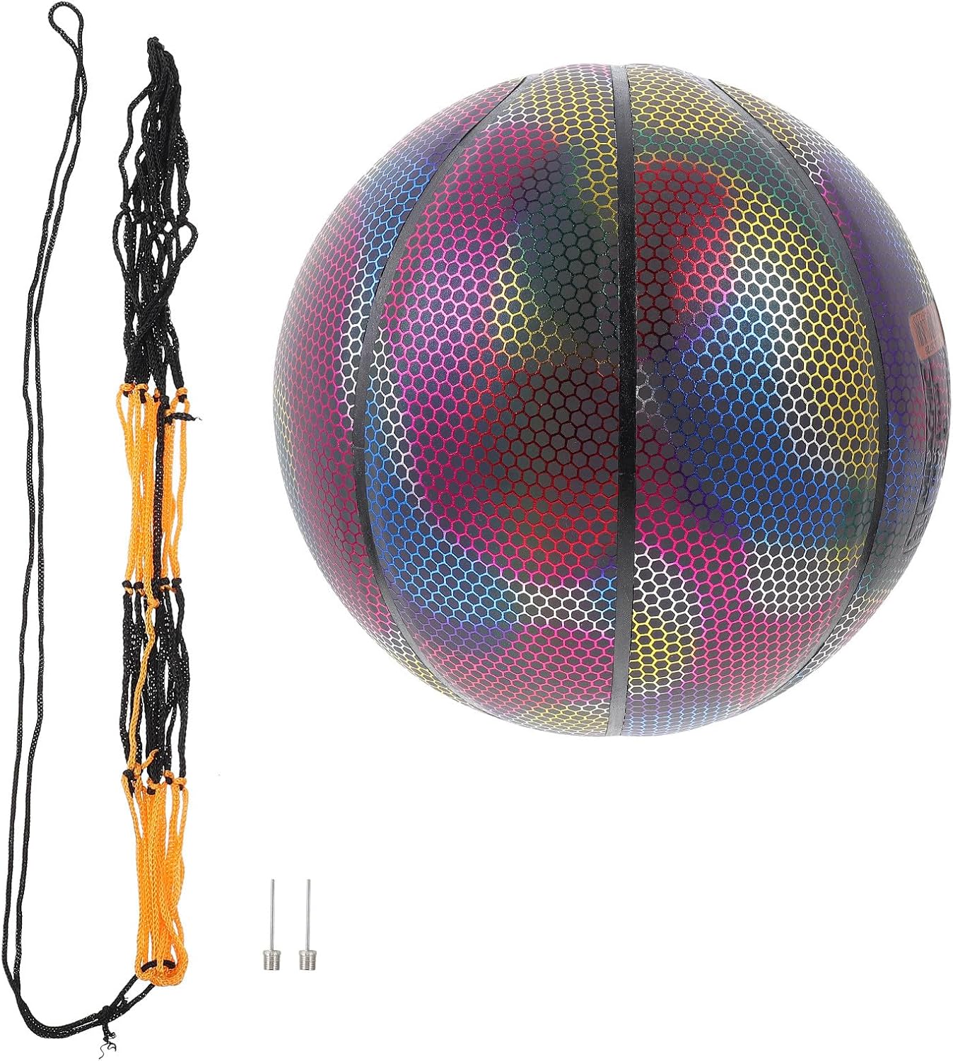 Luminous Basketball 7-Number Standard Size Fluorescent Pu Ball with Holographic Reflective Surface for Night Training and Outdoor Sports