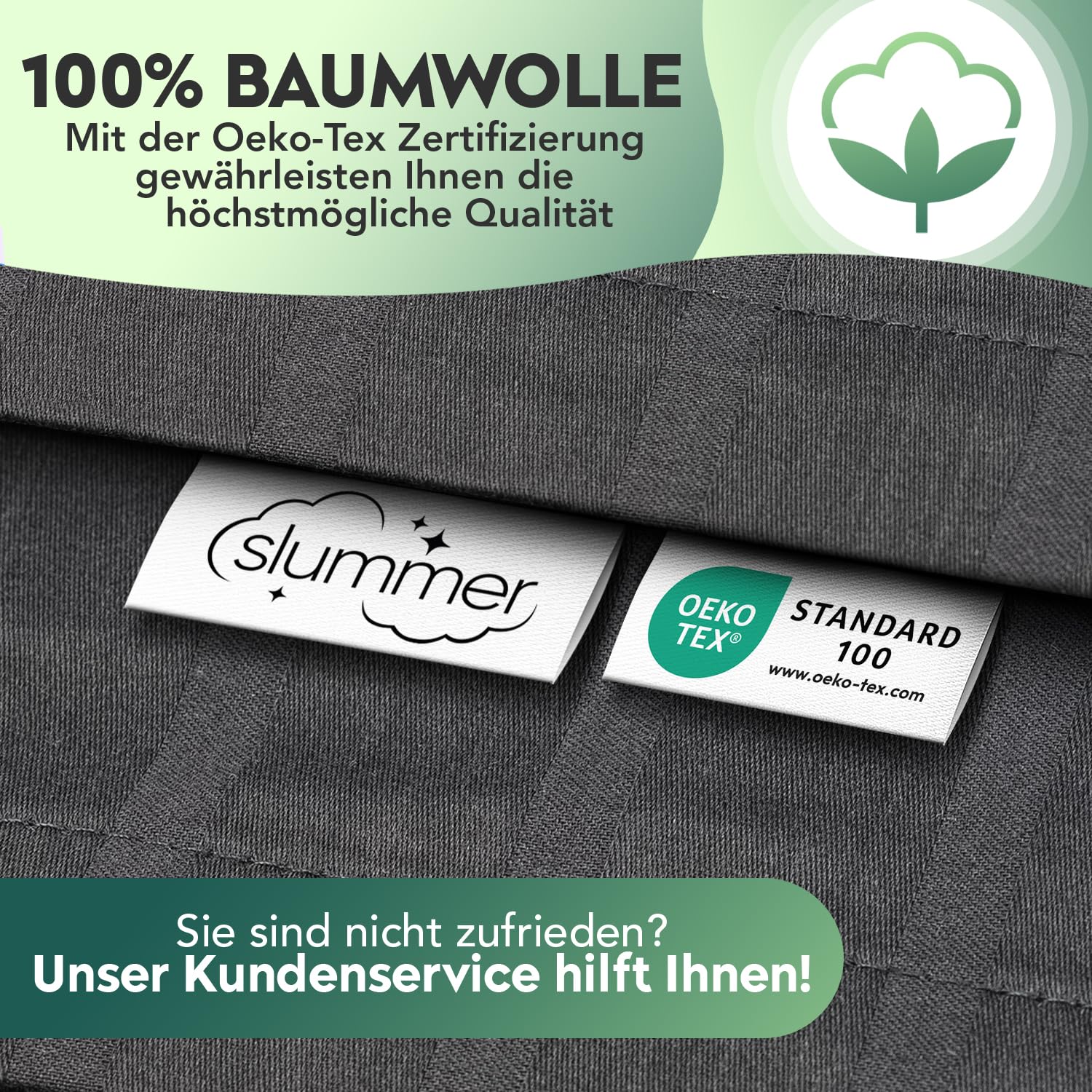 slummer Mako Satin Bettwäsche 135x200 Baumwolle Set - Damast Bettwäsche-Set | 2teilig mit Kissenbezug 80x80 - Bettbezug Baumwoll Anthrazit Grau Reißverschluss Hotelbettwäsche