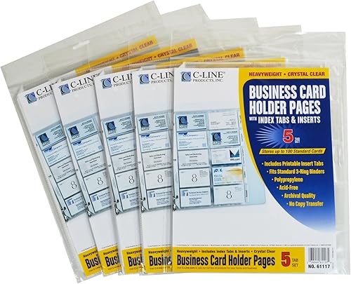 C-Line Páginas para tarjetas de visita, polietileno con pestañasinsertos, 20 tarjetaspágina, 11 x 9 pulgadas, 5 juegos de 5 páginas (61117-5)