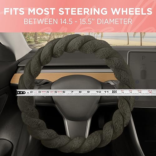 Miniatura 5 de Carbella Funda de volante suave de piel trenzada, color verde oliva, tamaño estándar de 15 pulgadas, se adapta a la mayoría de vehículos, funda