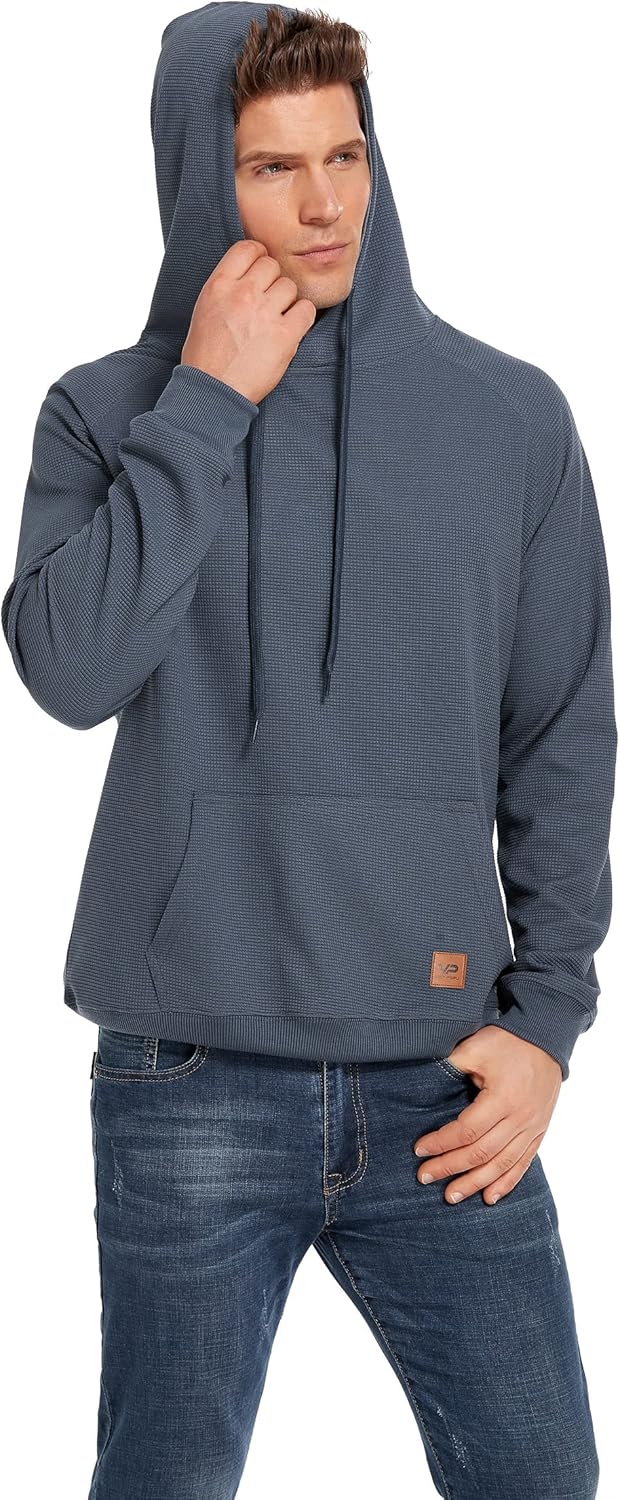 VICT POPU Hoodies For Men Pullover Long Sleeve hooded Plaid Jacquard With Big Pockets Solid Color Sweatshirt - Image 3