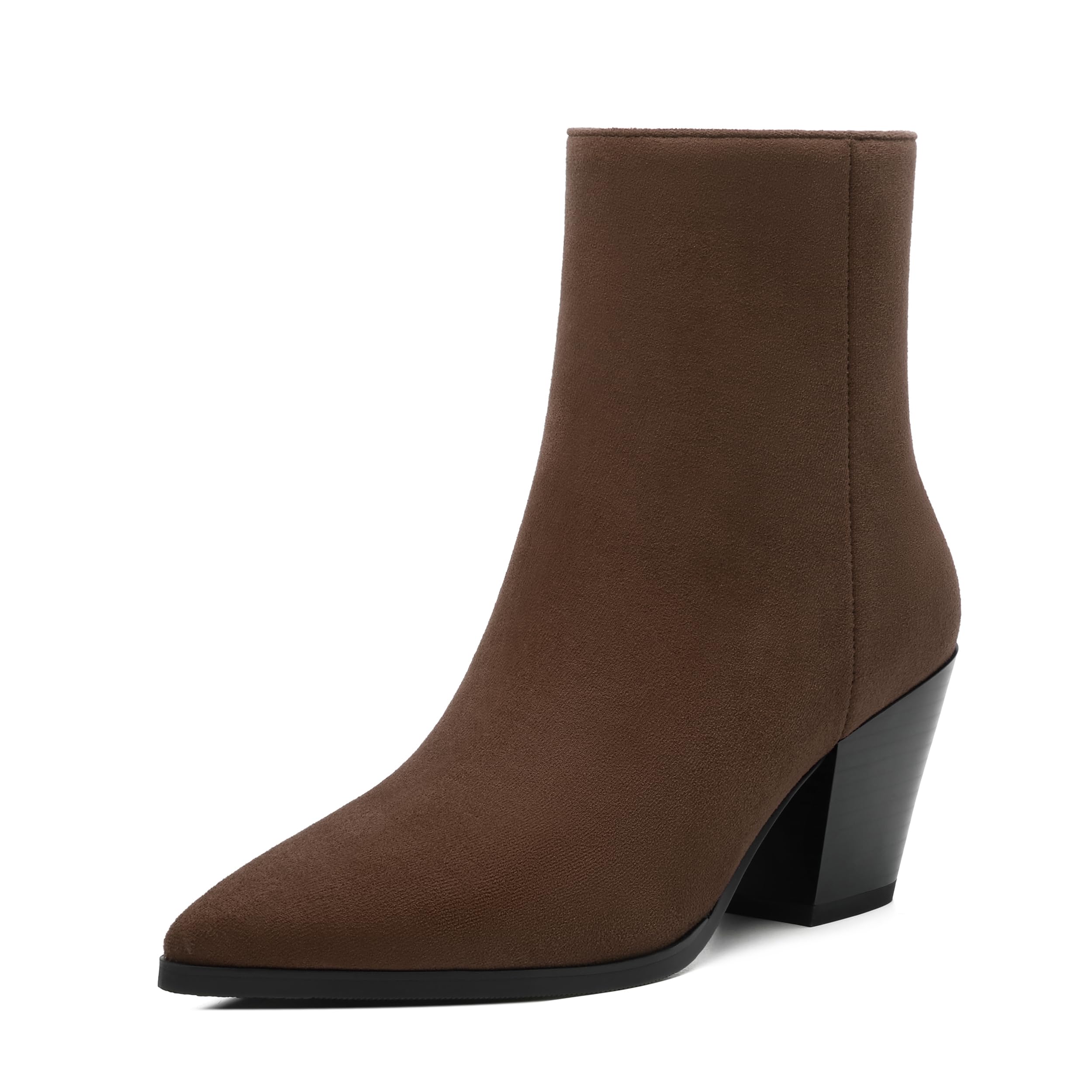 NUMALEO Womens Ankle Boots Chunky Low Heel Pointed Toe Heeled Booties Side Zipper Comfy Fall Winter Boots 2