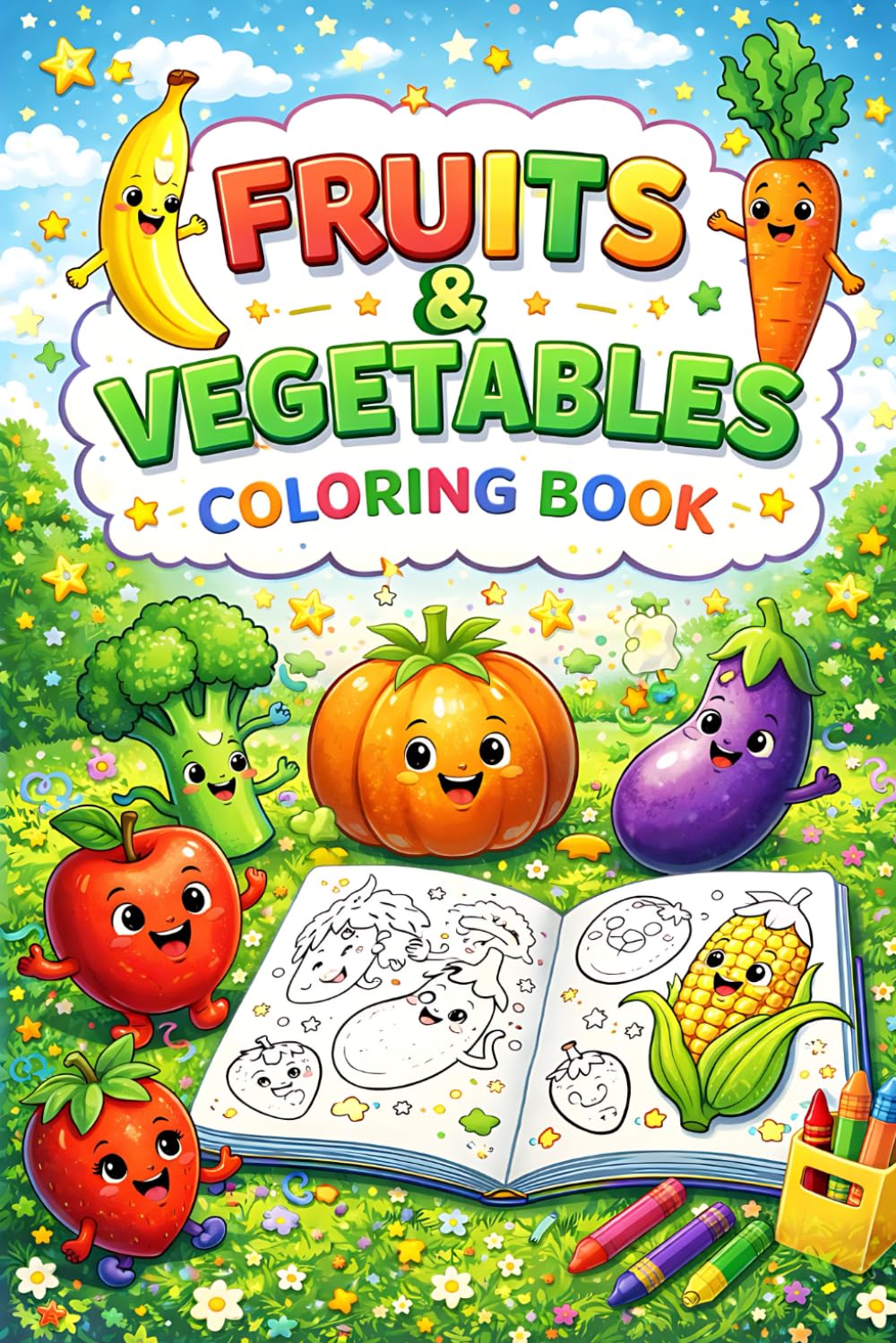 Fruits and Vegetables: Coloring Book for Kids