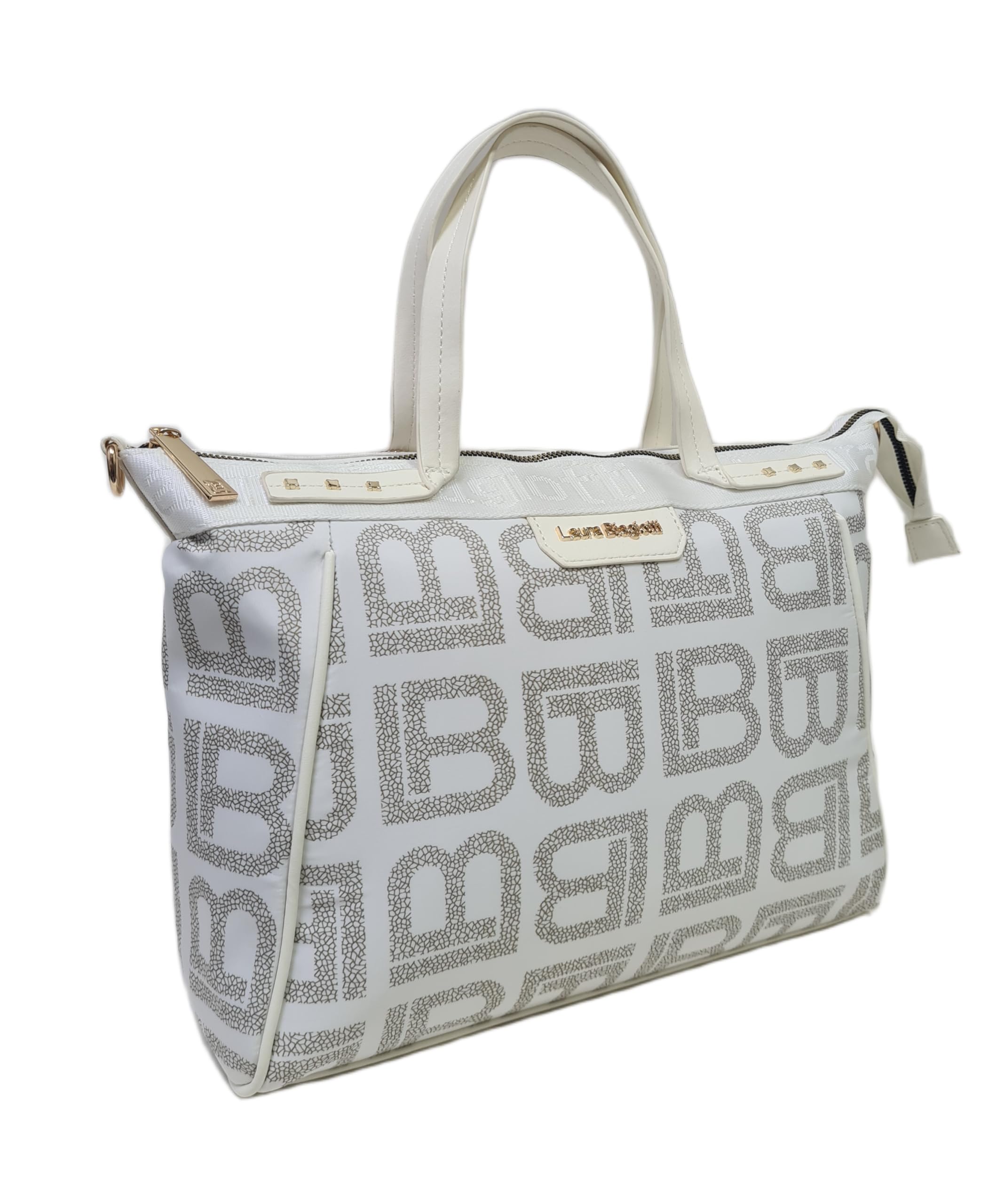 Laura Biagiotti Borsa Shopping Linea Dimension, Nylon Stampato con Logo LB, Tracolla Regolabile Rimovibile, Dimensioni 39x27x14 cm, Art. LB26S-108-1