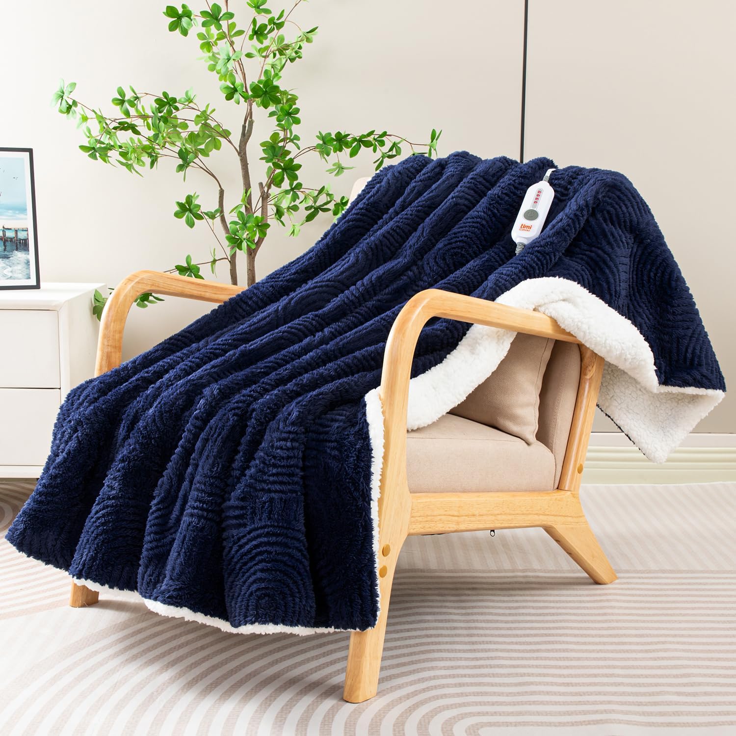Heated Blanket Full Size - 72"x84" Cozy Soft Jacquard Heating Blanket with 4 Heat Levels & 10 Hours Auto-Off, Jacquard Fleece, Overheating Protection, Warm Gifts, Navy - Image 8