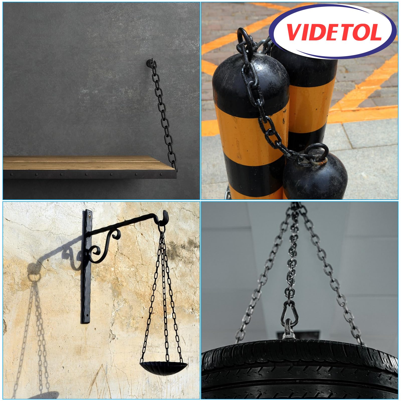 Catena in acciaio inox 304, lunghezza 9 m, maglie da 4 mm, in acciaio zincato nero saldato, per cancelli di recinzione, porte del garage, catene a battente e serratura di sicurezza per