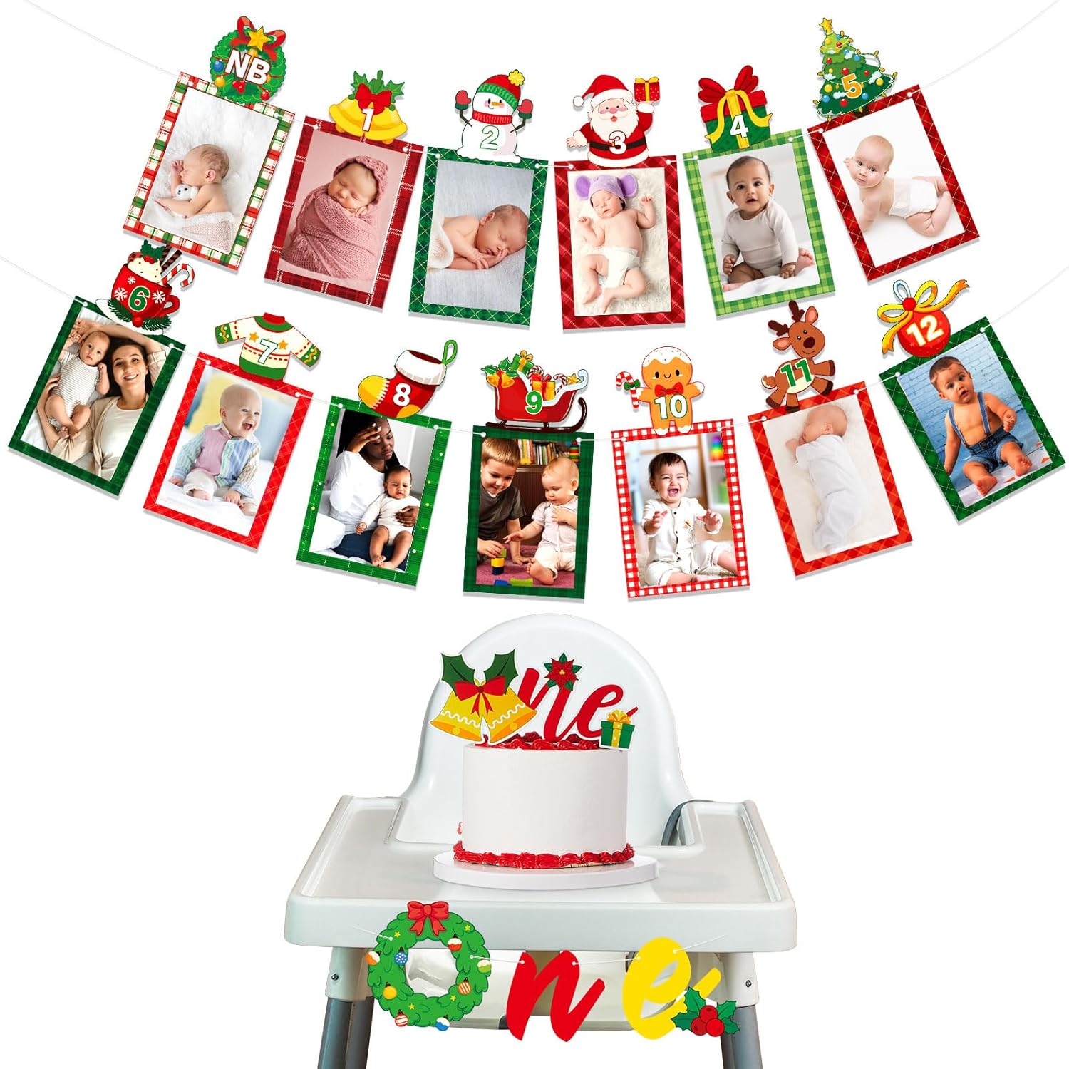 Epakh Easter 1st Birthday Photo Banner for Newborn to 12 Months, Rabbit High Chair Banner and Cake Topper, Bunny Baby Milestone Photo for Some Bunny Is One First Birthday Decoration
