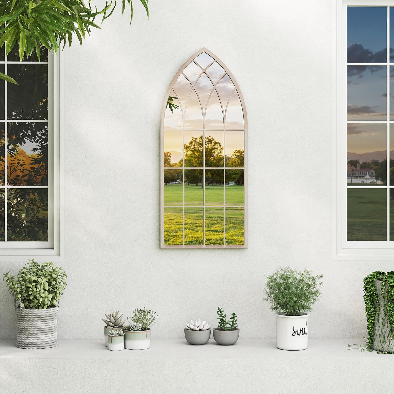 COSTWAY Specchio da Parete, Specchio a Finestra in Stile Rustico con Cornice Metallica, Specchio Decorativo Antideflagrante per Soggiorno Ingresso Camino, 115 x 50 cm
