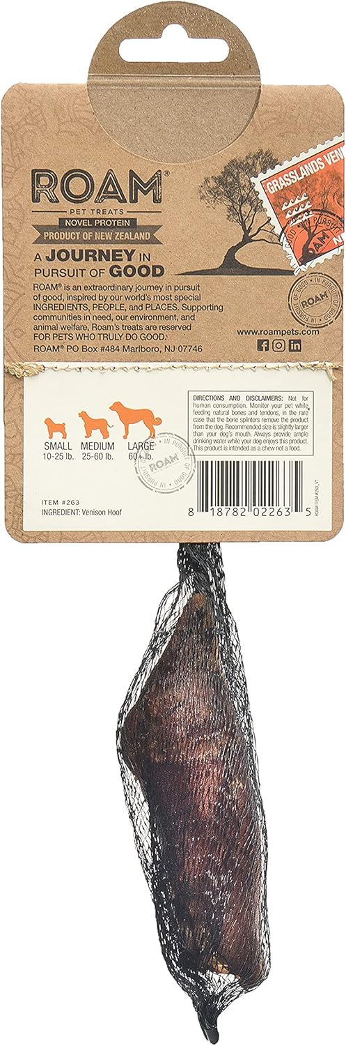 ROAM Pet Treats Grasslands Venison Hoof Dog Chew Pack of 2 – Single Ingredient, All Natural, Grain-Free, & Gluten-Free Dog Treats