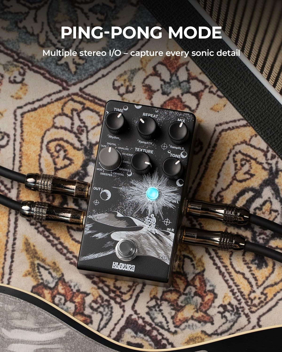 Everlast Pedale Delay per Chitarra Elettrica – Pedale Effetto Digitale con 9 Tipi di Delay Stereo, Tap Tempo, True Bypass, Segnale Dry Analogico e Supporto per Pedale d’Espressione