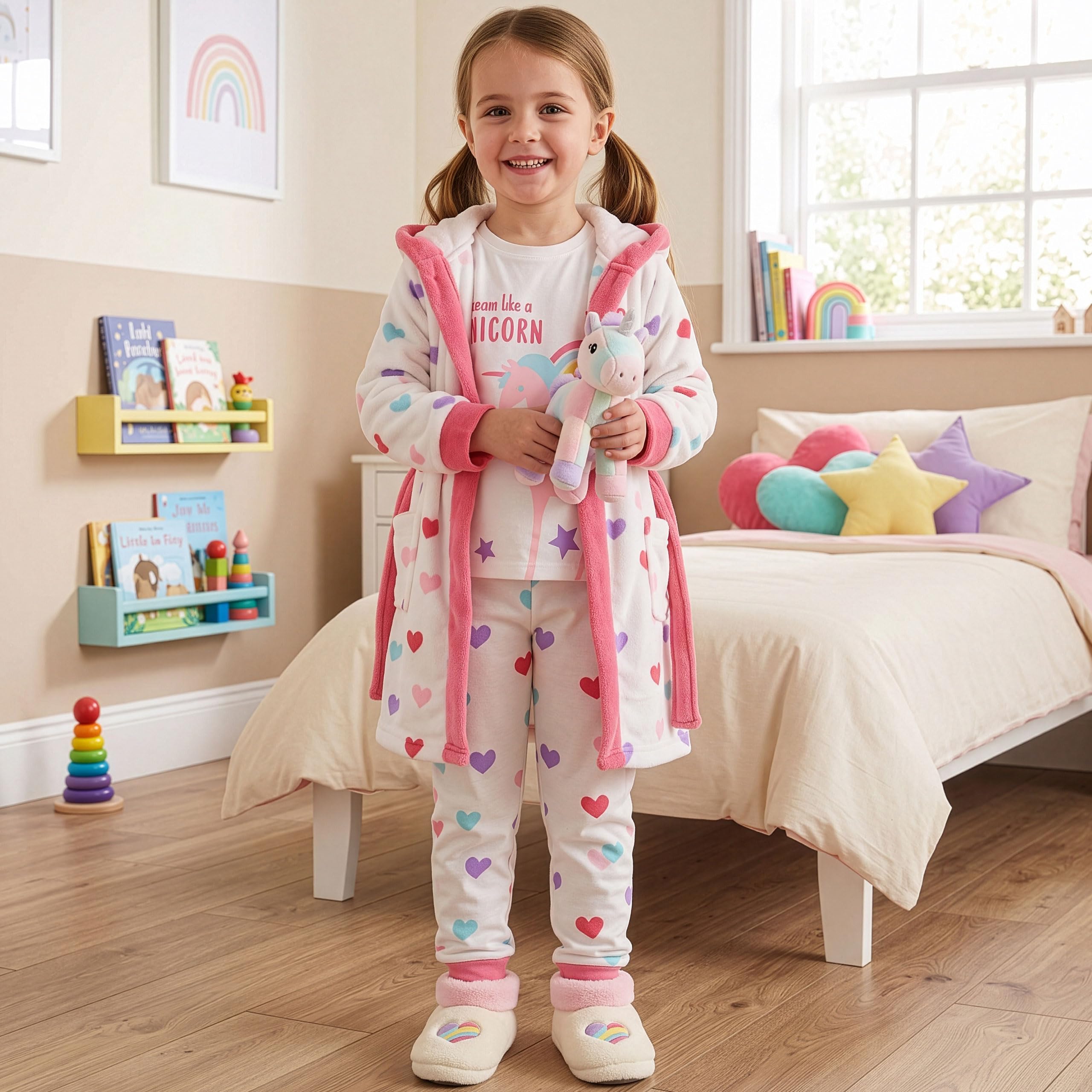 Harry Bear Einhorn Schlafanzug Mädchen Und Bademantel Set