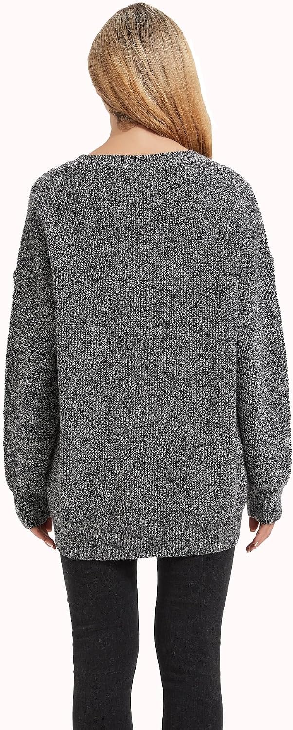 Women's Casual Unbalanced Crew Neck Knit Sweater Loose Pullover Cardigan