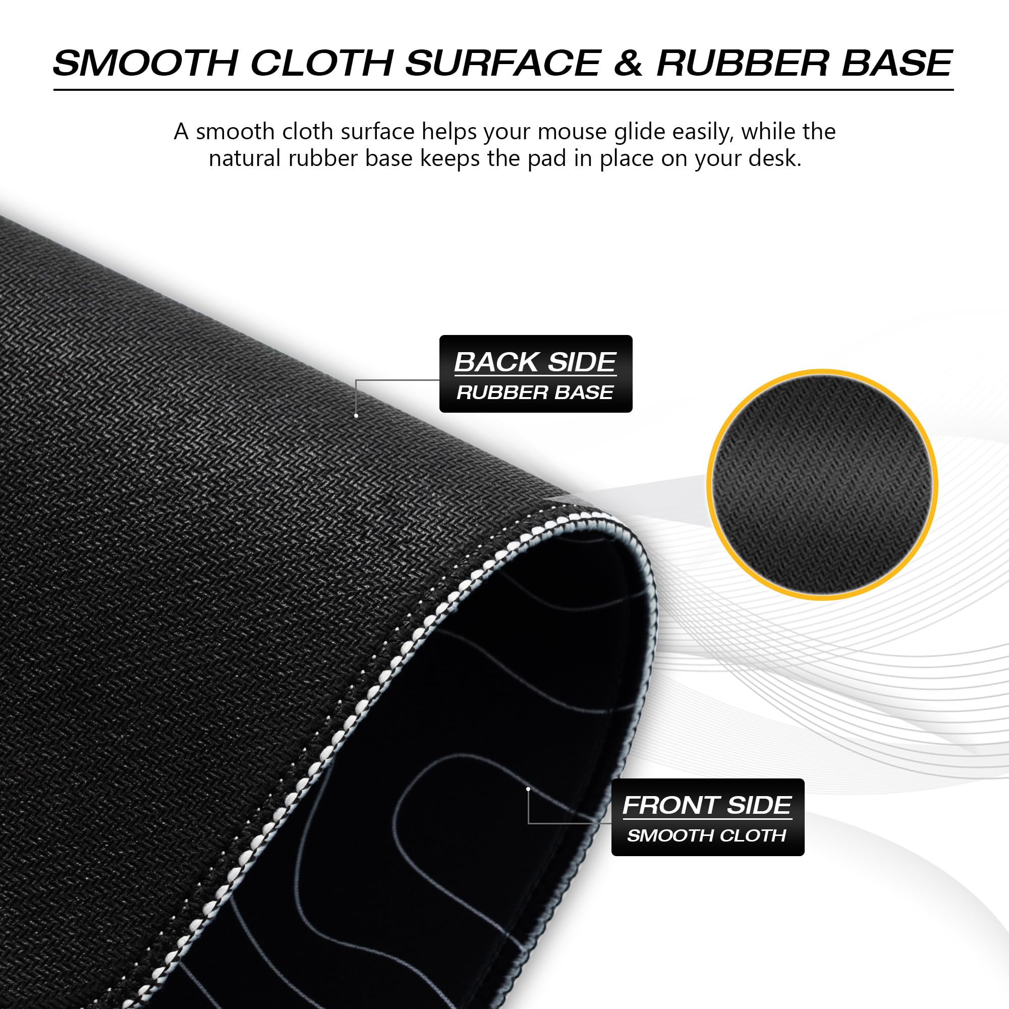 Alfombrilla de mouse grande para juegos, alfombrilla de mouse topográfica XXL negro/blanco de 35.4 x 15.7 pulgadas, almohadilla de escritorio impermeable, base de goma antideslizante, alfombrilla para