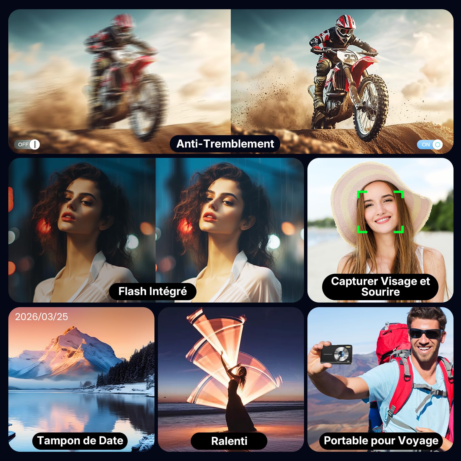 Appareil Photo Numérique 4K 64MP Appareil Photo Compact avec Double Caméra, Autofocus, Écran IPS 2,8", Zoom Numérique 16X, Anti-Tremblement, 2 Batteries, Carte 32GB pour Adolescents, Débutants