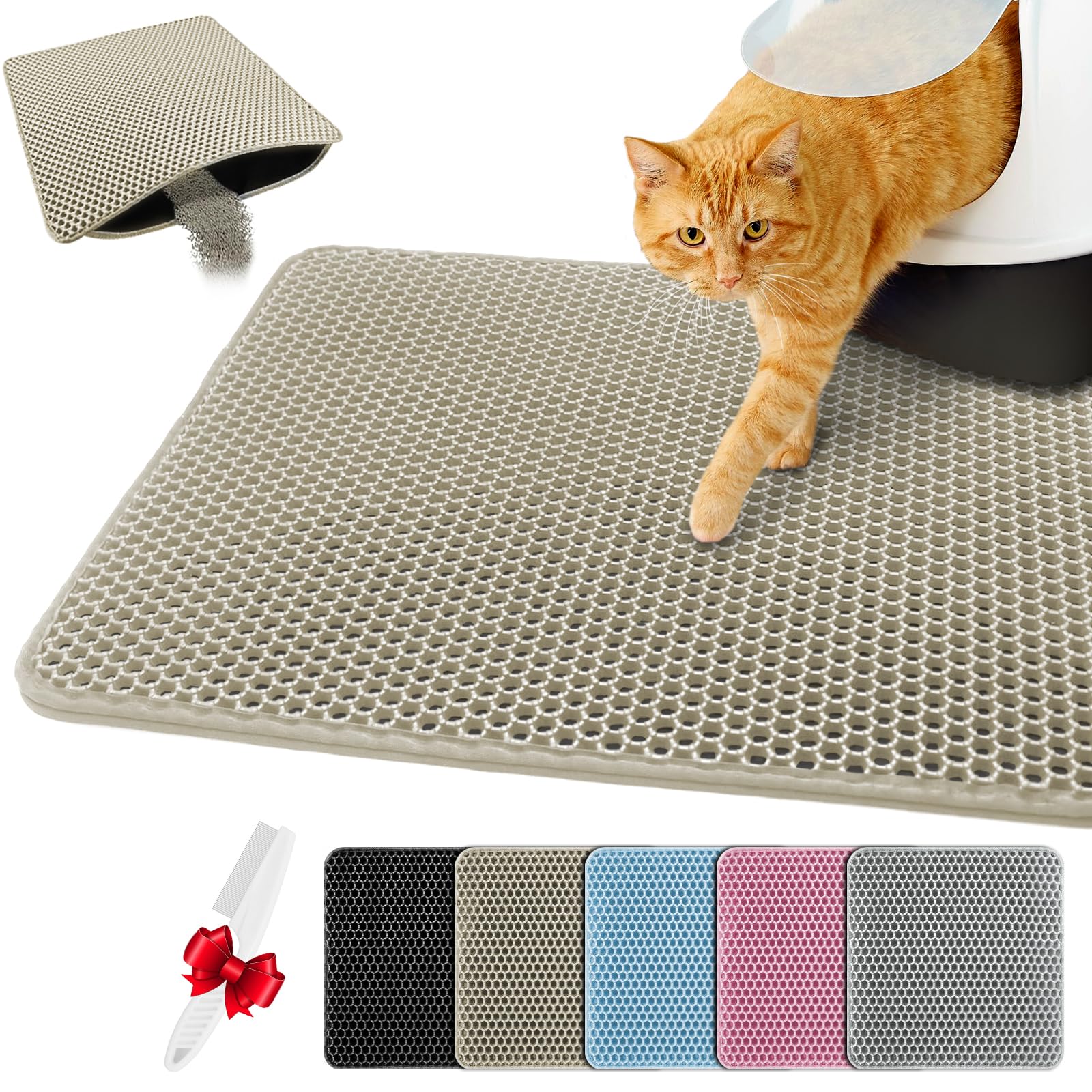 Blissstorm Katzenklo Matte 60X90cm,Doppelschicht EVA Katzenmatte | Wasserundurchlässig - Geruchsneutral & Anti-Rutsch Katzenstreumatte , Einfache Reinigung katzenklomatte für Alle Katzen