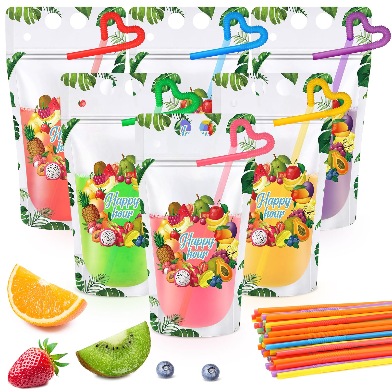 Nuenen 600 Pack Drink Pouches with Straws Plastic Juice Bags for Adults Disposable Drinking Bags Stand up Zipper Pouches for Smoothie Juice Coffee Tea