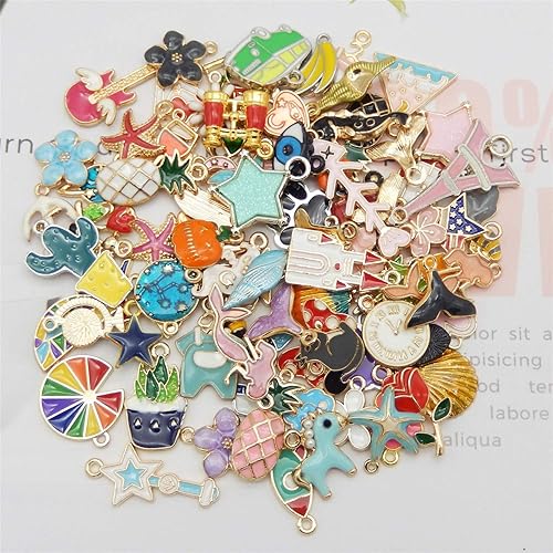 Miniatura 3 de JJG - 100 piezas (50 pares) surtidos de frutas, sirena, animales, esmalte dorado, dijes, collar, pulsera, dijes para hacer aretes, joyería