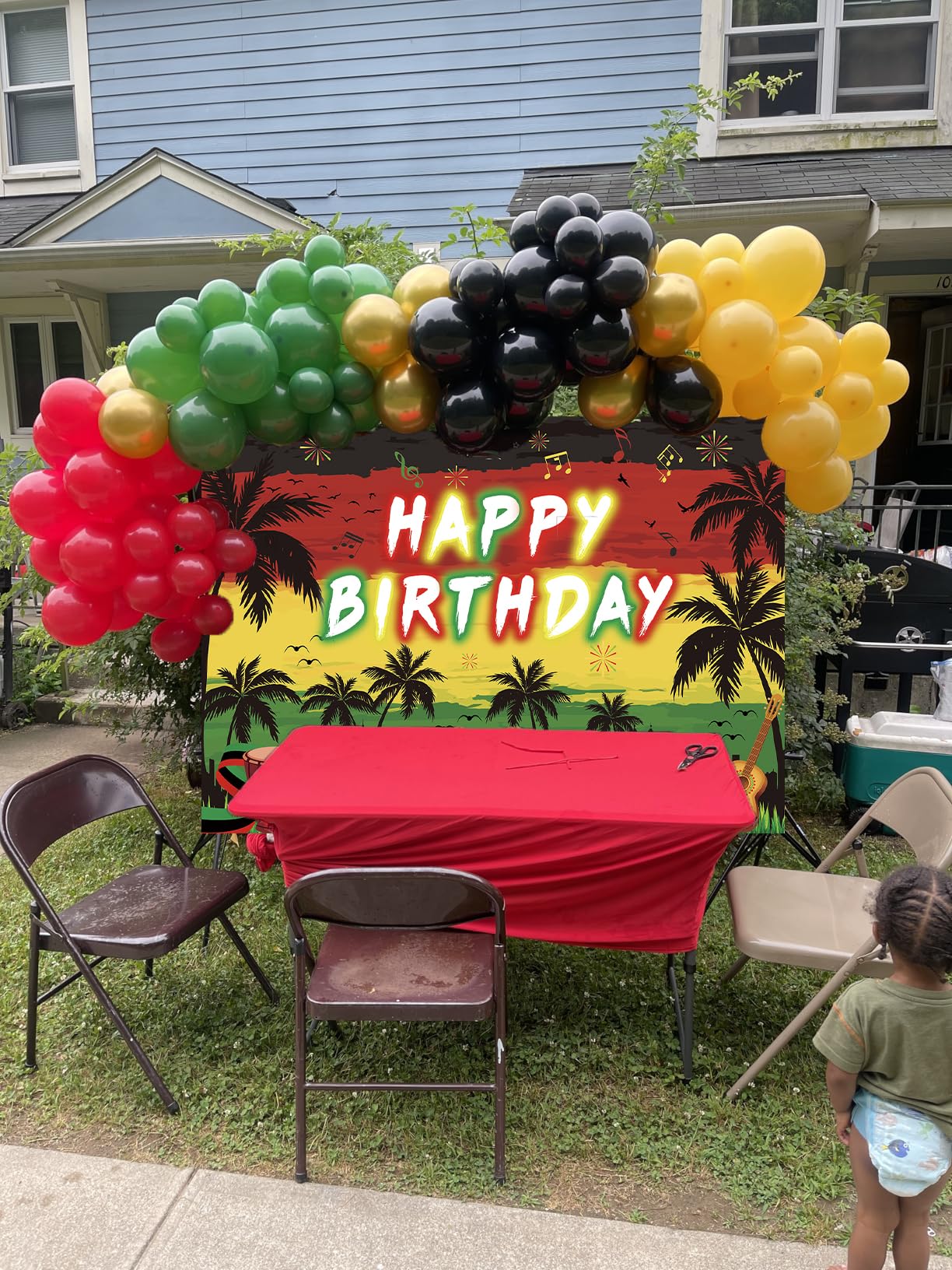 Reggae Happy Birthday Sfondo 3,5 x 2,4 m rastafari giamaicano palma reggae decorazioni per feste di sfondo musica estiva a tema decorazioni per feste di compleanno forniture puntelli fotografici