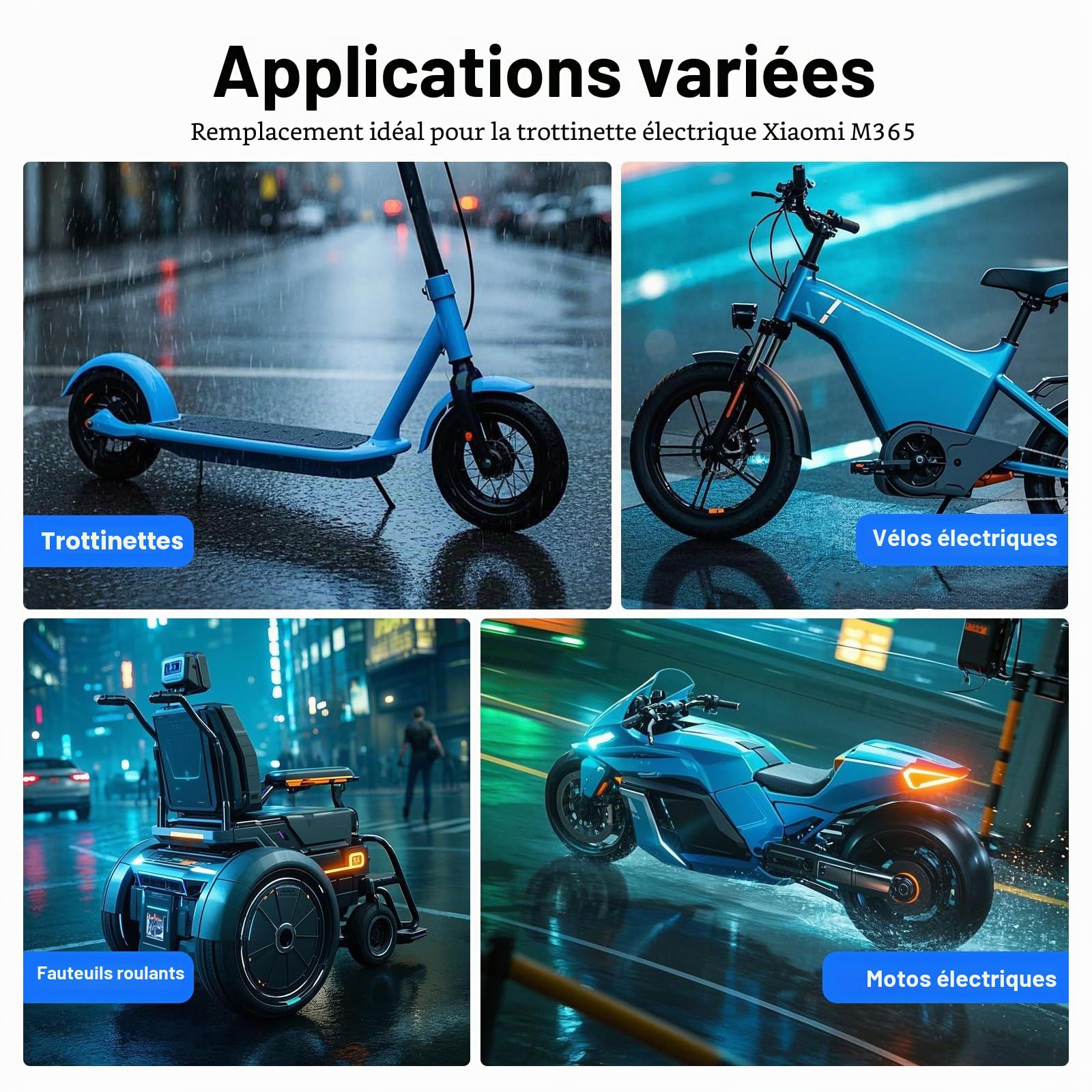 Moteur de scooter électrique 350 W 600 tr/min - Moteur sans balais 36 V - Pneu de roue électrique - Capacité de charge de 100 kg - Pour la plupart des scooters, scooters électriques pliables, etc
