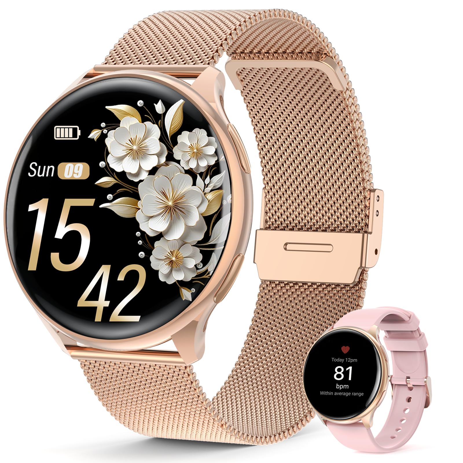 SLOKSFil Reloj Inteligente Mujer, 1,39" SmartWatch Mujer Redondo SpO2, 24H Pulsometro, Presión Arterial, Monitor sueño, Monitor de sueño 120 Deportes para iOS Android (Oro Rosa)