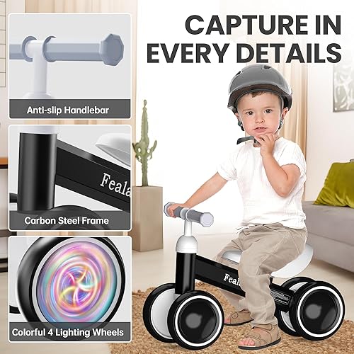 Miniatura 5 de Bicicleta de equilibrio de bebé para niños de 1 año, iluminación colorida de 12 a 24 meses, bicicleta de equilibrio para niños pequeños de 4 ruedas,