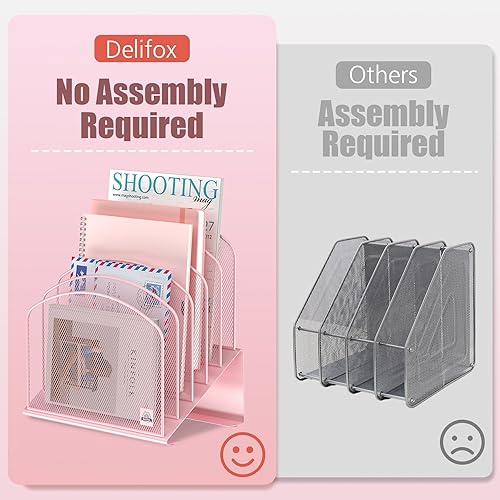 Vista 74 de Organizador de archivos de escritorio inclinado, soporte vertical de 5 secciones, soporte de metal clasificador de archivos para oficina y aula