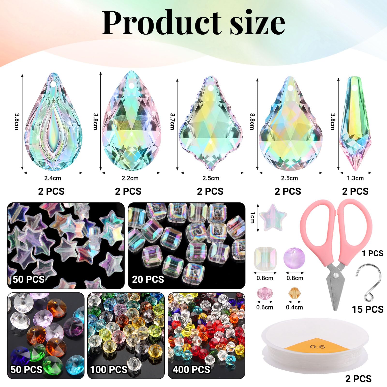 10PCS Pampille Cristal pour Lustre, Attrape Soleil Suspendu 38mm | DIY Prisme Cristal Arc en Ciel Comprend Tous Les Accessoires pour Fenêtres, Maison, Jardin, Carillon Éolien