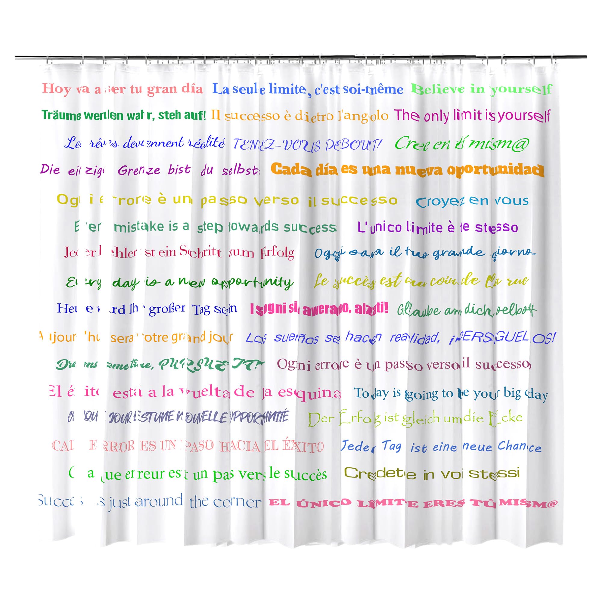Morblan Cortina de Ducha, Cotina de baño, PEVA, Antimoho, Impermeable, Cortina Ecológica, Diseño Frases motivadoras, 180 cm Ancho X 200 cm Alto, Ganchos incluidos.