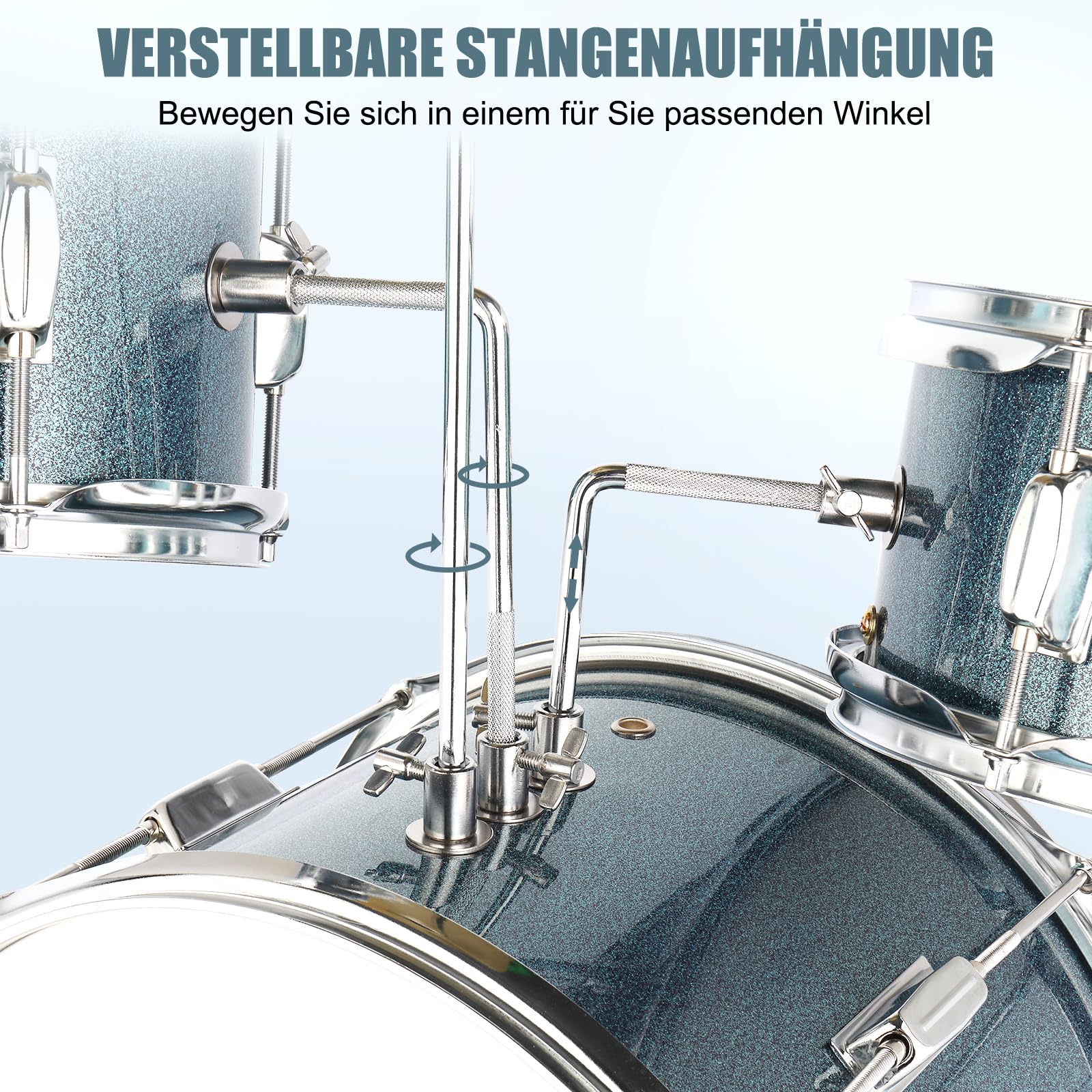 LEADZM Schlagzeug Set 14'' für Kinder ab 3 Jahren, 3PC Anfänger Drum Set mit Hocker, Bassdrum-Pedal und 2 Drumsticks, Becken, Tom und Snare Drum (Blau)