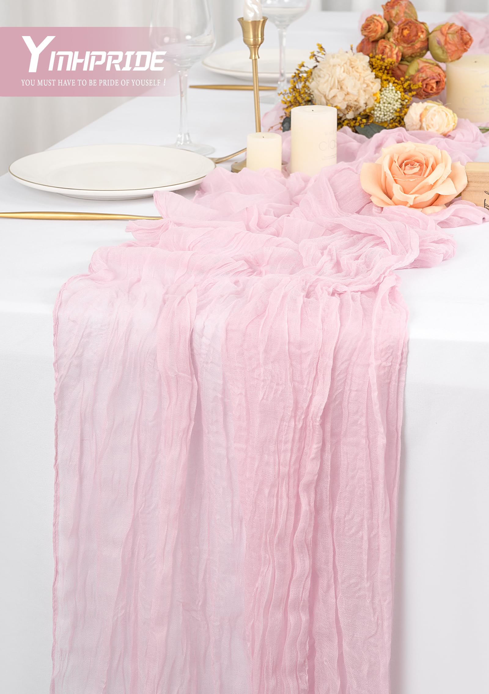 10 sztuk białego bieżnika na stół w kolorze babyrosa, 90 x 300 cm Jasny różowy rustykalny bieżnik z gazy w stylu boho, tkanina do sera, gaza na ślub, obrus na wesele, dekoracja stołu na przyjęcie