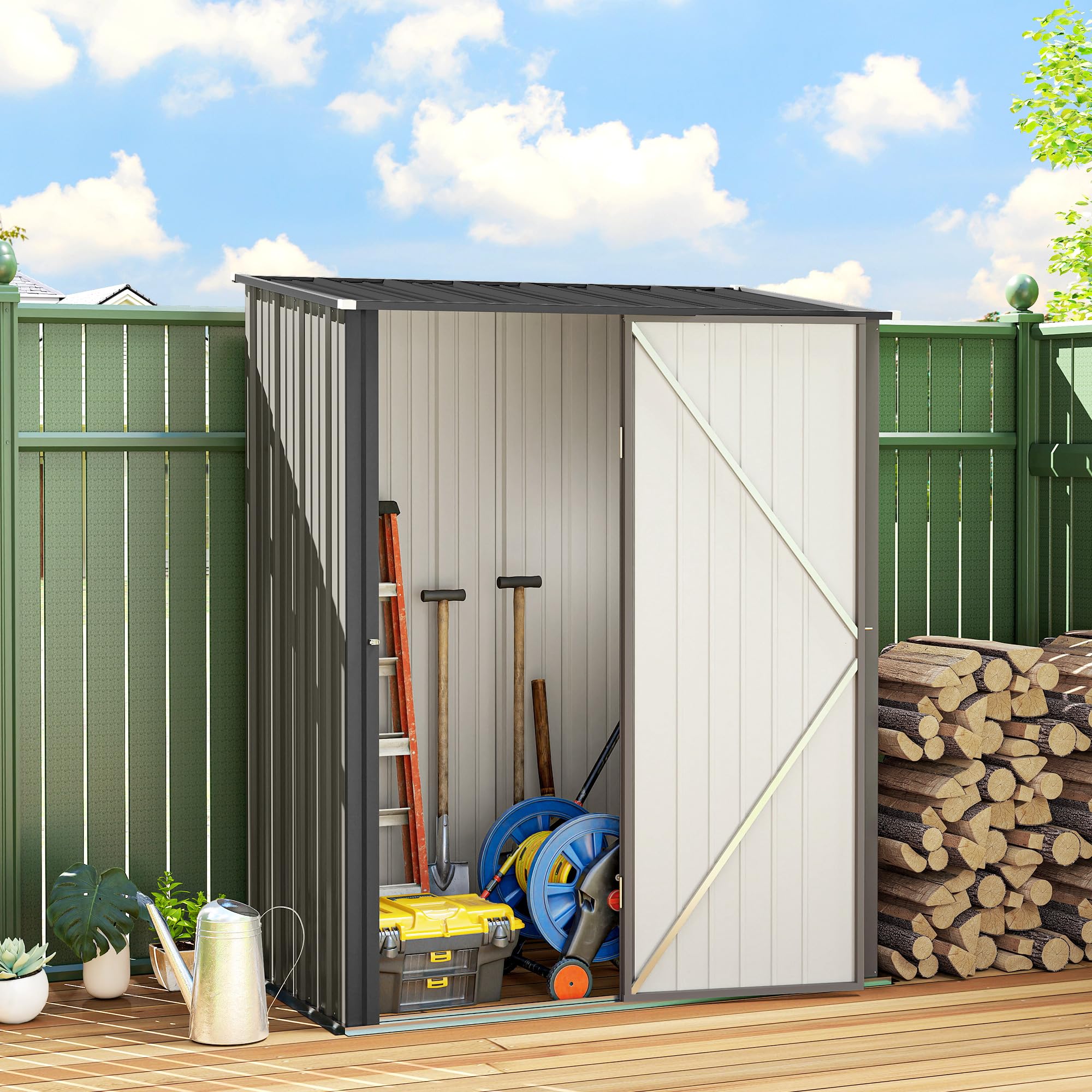 Outsunny 5' x 3' Outdoor Storage Shed, Steel Garden Shed with Single Lockable Door and Gloves, Tool Storage House for Backyard, Patio, Lawn, Black — view 12