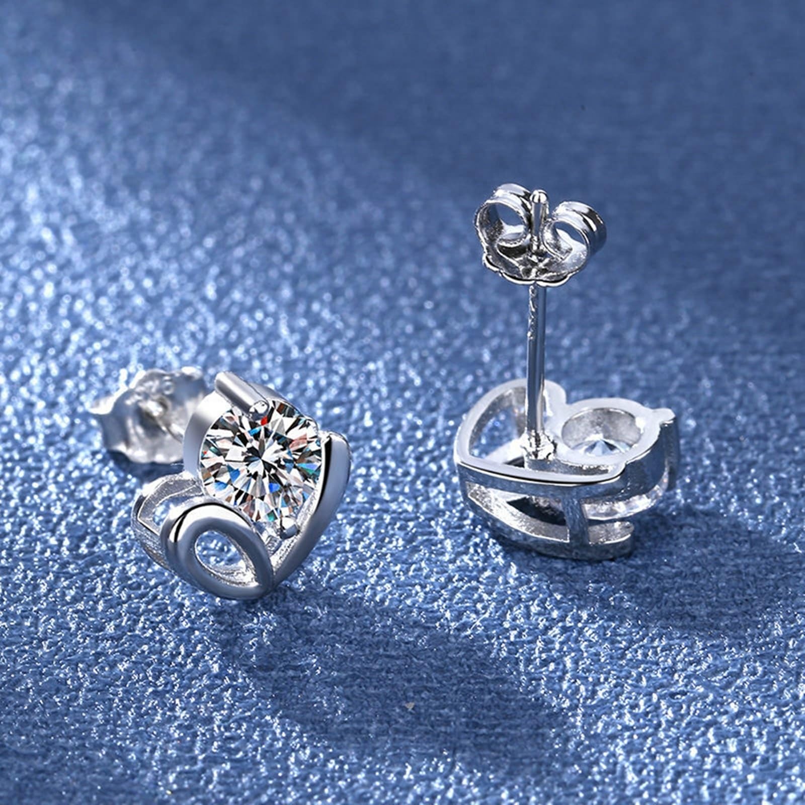 AMDXD Schmuck Damen Ohrringe 9K Weißgold 375, Herz Ohrstecker mit Moissanit, Au375 Gold Ohrringe Nickelfrei Echt Schmuck