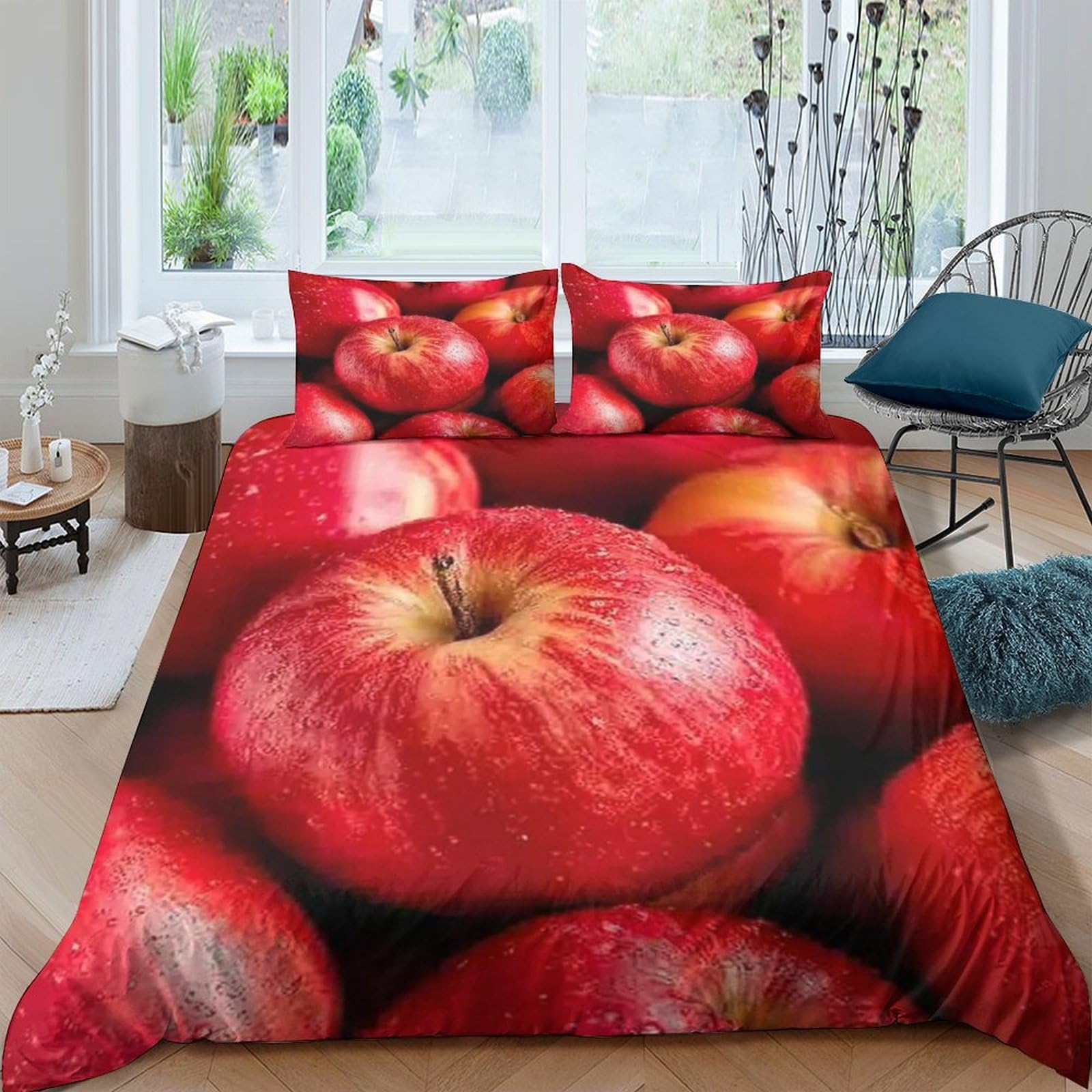 Ctjqhvkz Style-4 3D Printed Red Apple Fitted Sheet Microfiber Soft Anti-Slip Fruit Bed Sheet For Bedroom Guest Room Mattress Cover Single（135X200cm）