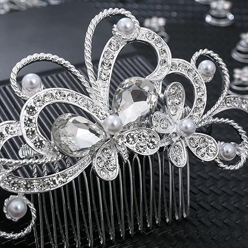 Miniatura 5 de Boao 56 piezas de accesorios para el cabello nupcial de boda, incluyendo peine de perlas de imitación de cristal, pinzas de pelo en forma de U,