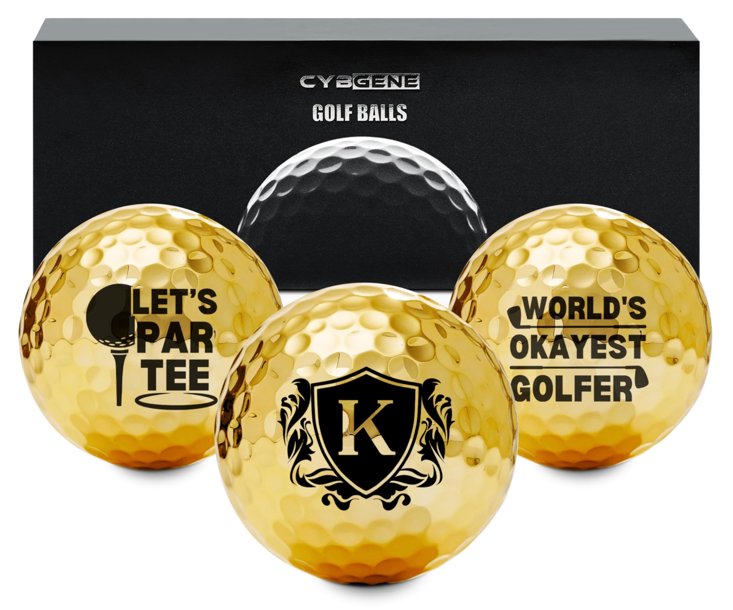 CybGene Funny Golf Gifts for Men Unique, Personalised Gold Golf Balls, Cool Accessories for Golf Lovers, Golfers, for Birthday and Christmas, K