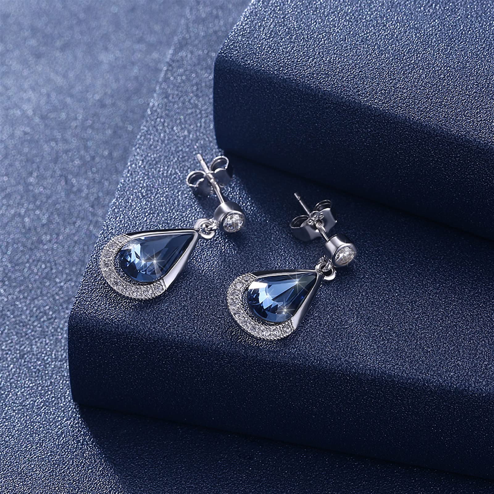 Gioielli di Moda Orecchini Pendenti in Cristallo a Forma di Goccia in Argento Sterling S925 Orecchini in Cristallo Blu Reale Gioielli Eleganti di Moda da Donna Orecchini di Fascia Alta