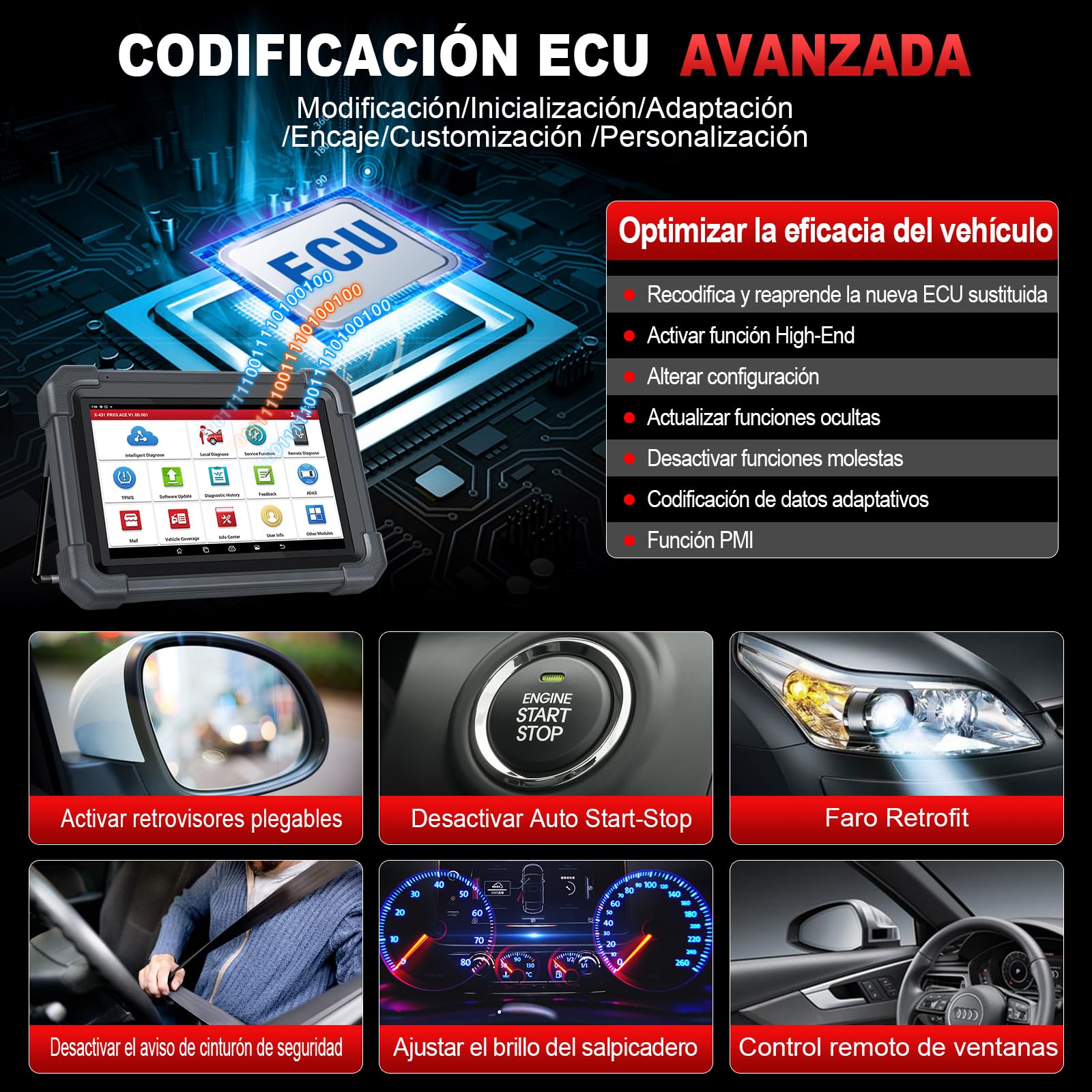 LAUNCH X431 PRO3 Ace OBD2 Diagnosis Coche Multimarca DBScar Bluetooth, Mapeo Topológico, Codificación ECU, CANFD&DoIP, 55+ Servicios, Función SGW, Vehículo Pesado Expanda Escáner, Guiada V.A.G.